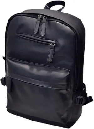 FRCOLOR Large Capacity Black PU Leather Backpack for School College Travel Business Stylish and Versatile Bookbag with Ample Space for Textbooks Gym Clothes and Daily Essentials