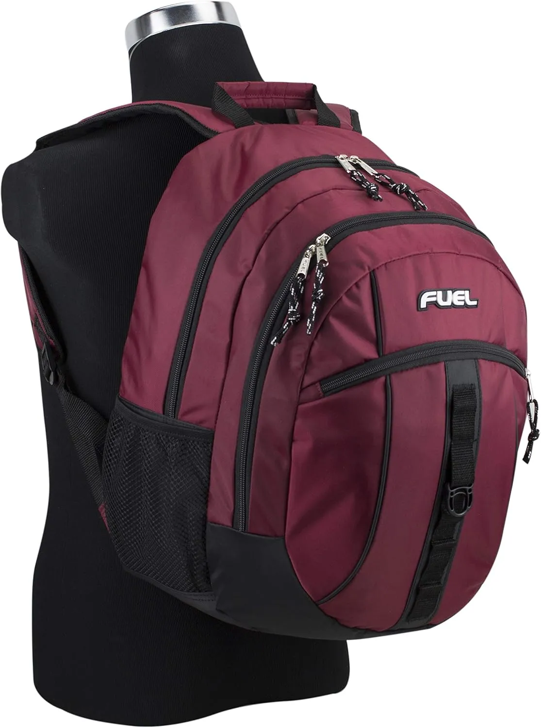 FUEL Sport Multi-Functional Carry On Luggage Weekender Gym Active Water Resistant Daypack Backpack Bag, Burgundy/Black