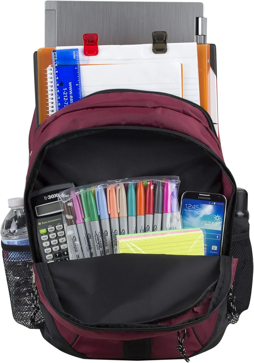 FUEL Sport Multi-Functional Carry On Luggage Weekender Gym Active Water Resistant Daypack Backpack Bag, Burgundy/Black