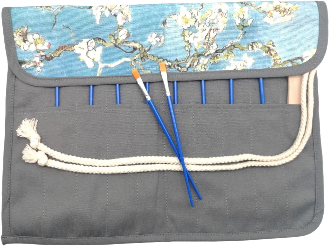 Funny live Paint Brush Holder Art Supplies, Artist Paint Brush & Storage Organizer Roll-Up Case Bag, Protect Acrylic Oil Watercolor Paintbrushes (Almond Blossom 20 Slot Pockets)