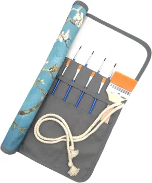Funny live Paint Brush Holder Art Supplies, Artist Paint Brush & Storage Organizer Roll-Up Case Bag, Protect Acrylic Oil Watercolor Paintbrushes (Almond Blossom 20 Slot Pockets)