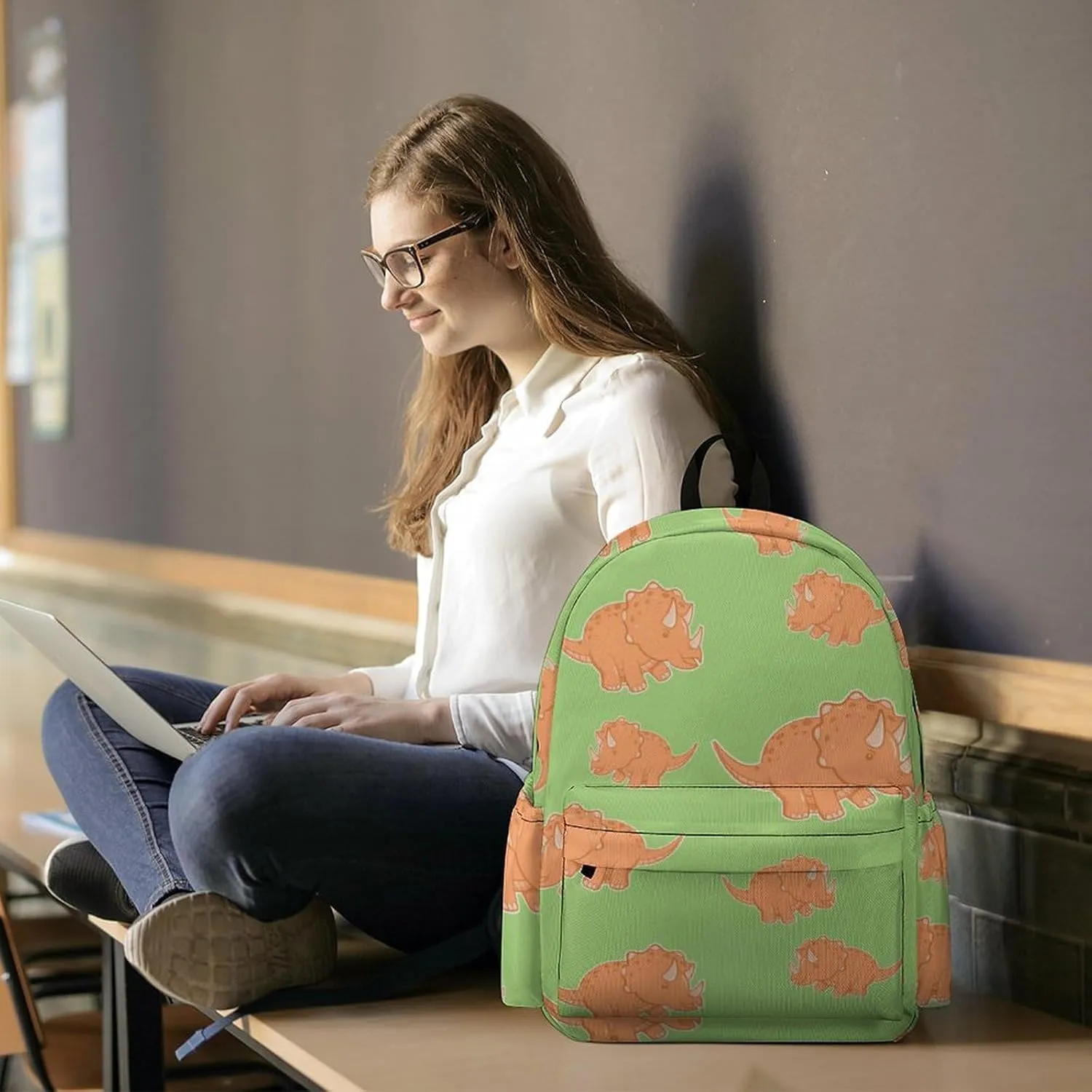 Funny Triceratops Casual Travel Backpack Lightweight with Multi Compartment Laptop Bagpack for Women Men Hiking Business Work