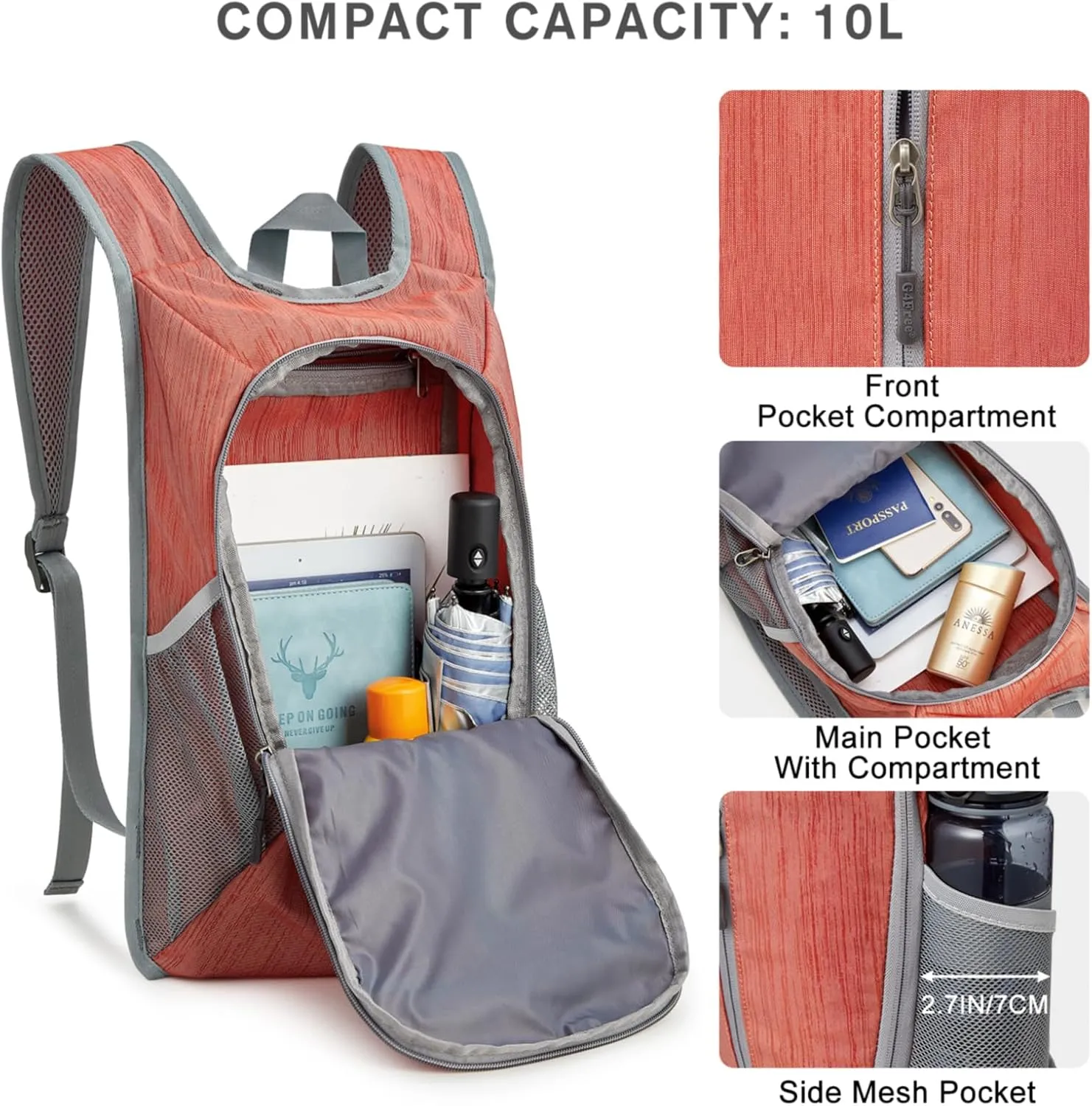 G4Free 10L Hiking Backpack Small Travel Hiking Daypack Lightweight Packable Backpack Casual Foldable Shoulder Bag