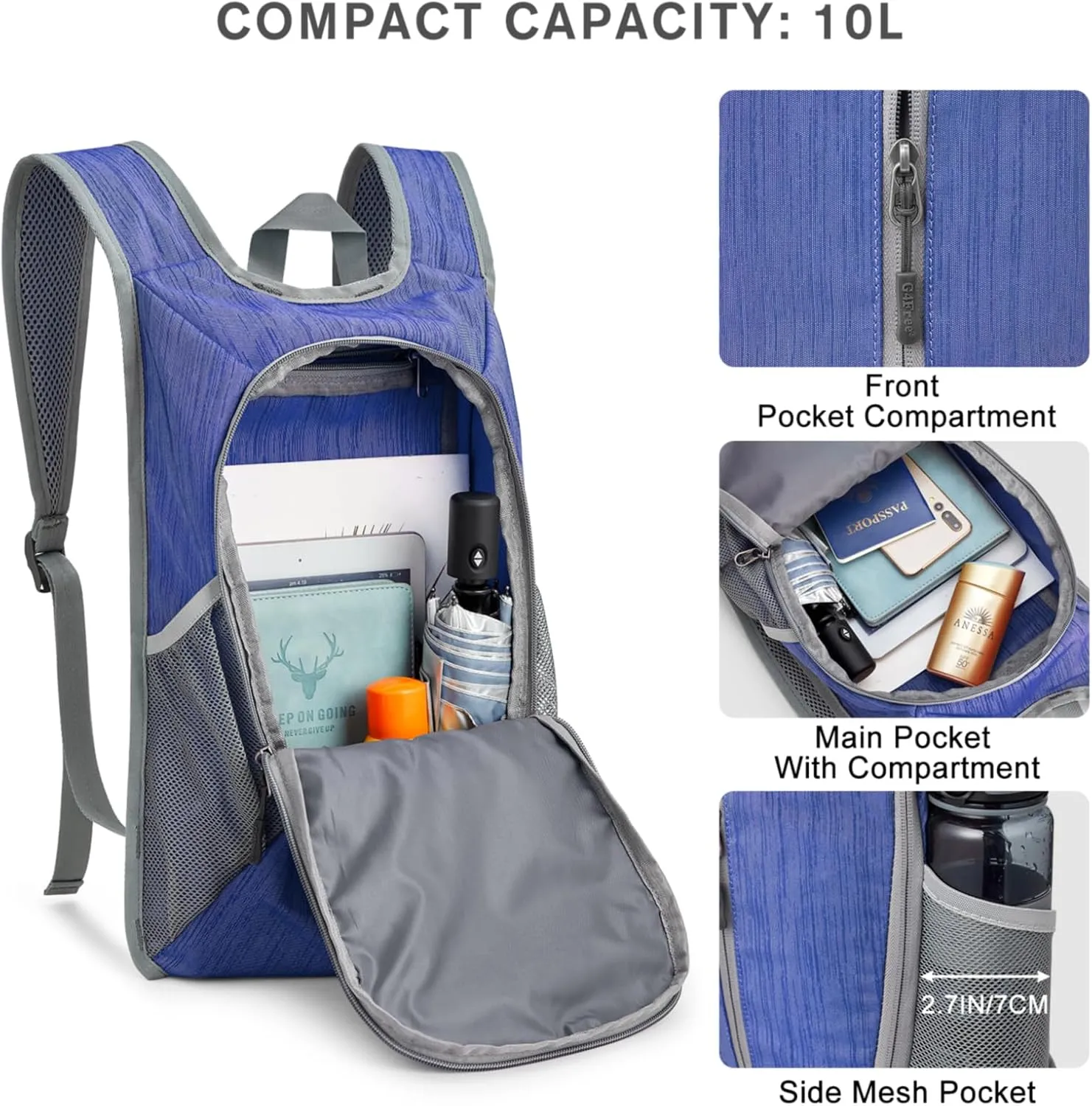 G4Free 10L Hiking Backpack Small Travel Hiking Daypack Lightweight Packable Backpack Casual Foldable Shoulder Bag