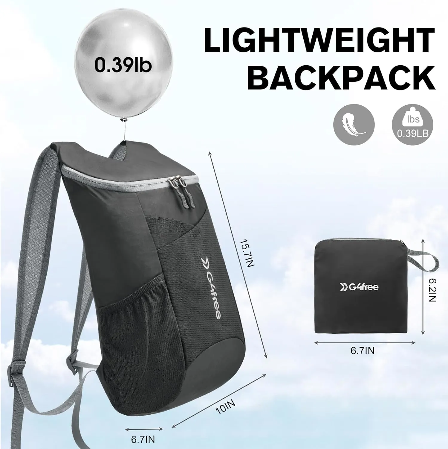G4Free 11L Hiking Backpack Small Ultra light Packable Backpack Travel Bag for Women Men Casual Outdoor Camping Daypack (Black)