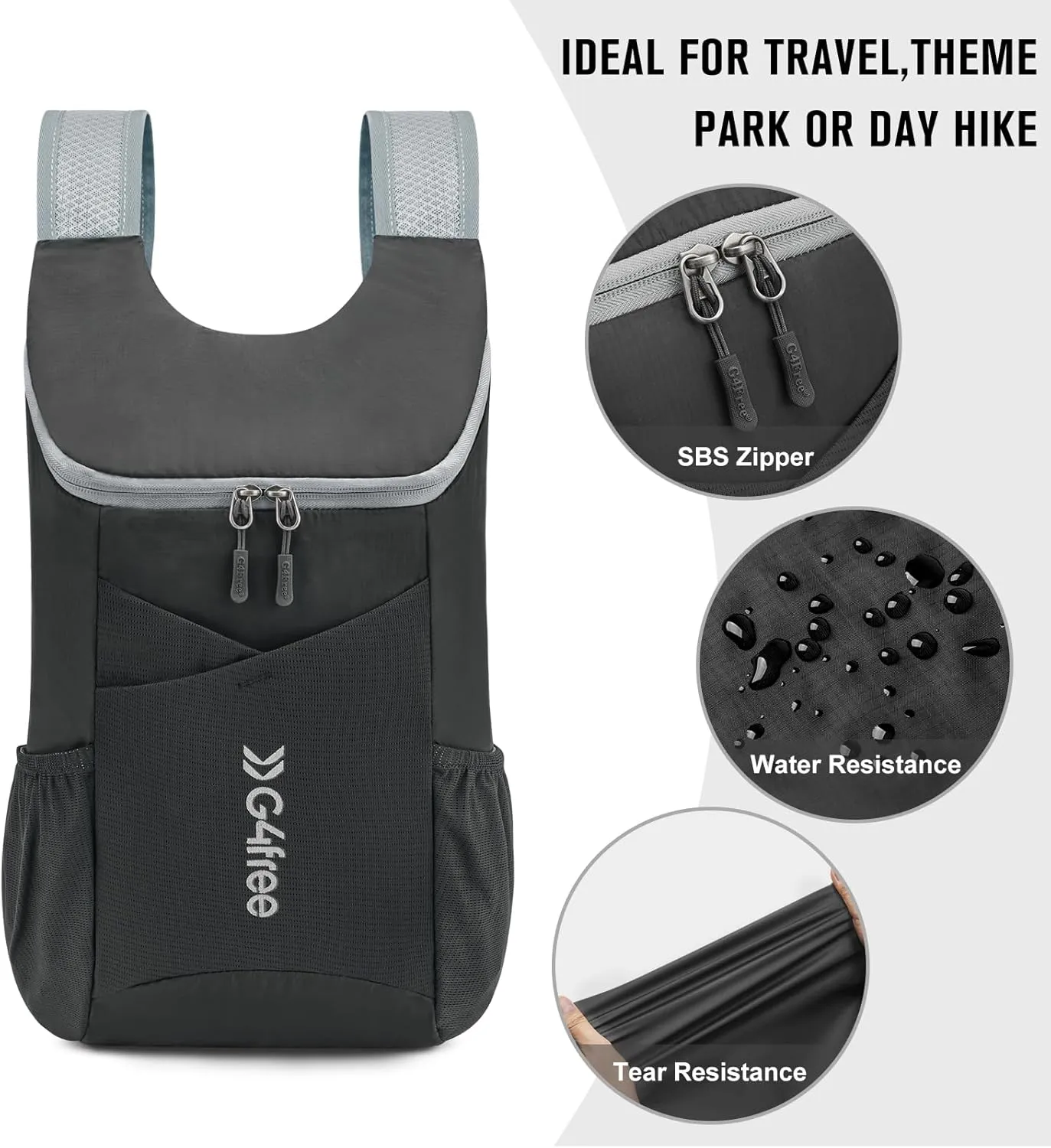 G4Free 11L Hiking Backpack Small Ultra light Packable Backpack Travel Bag for Women Men Casual Outdoor Camping Daypack (Black)