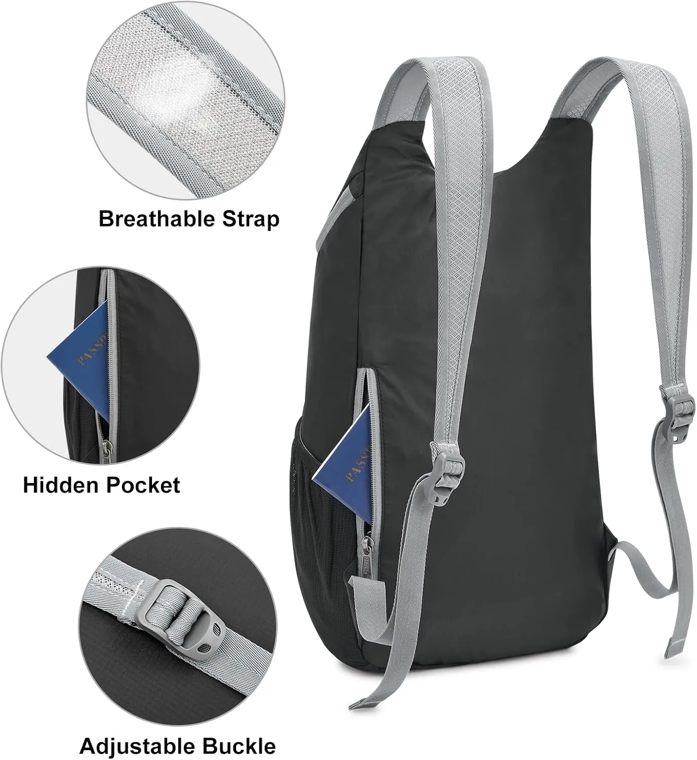G4Free 11L Hiking Backpack Small Ultra light Packable Backpack Travel Bag for Women Men Casual Outdoor Camping Daypack (Black)