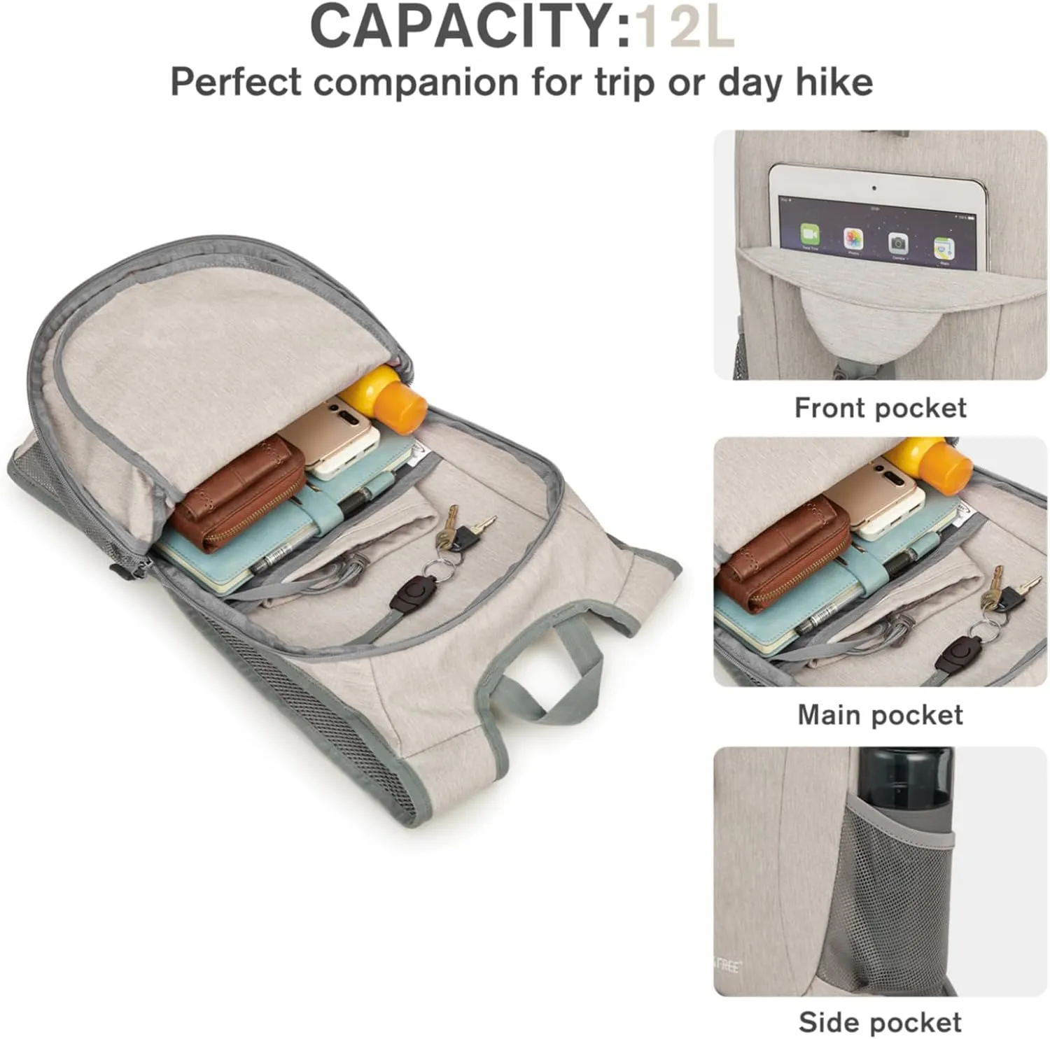 G4Free 12L Hiking Backpack, Lightweight Small Hiking Daypack for Outdoor Travel Mini Foldable Shoulder Bag