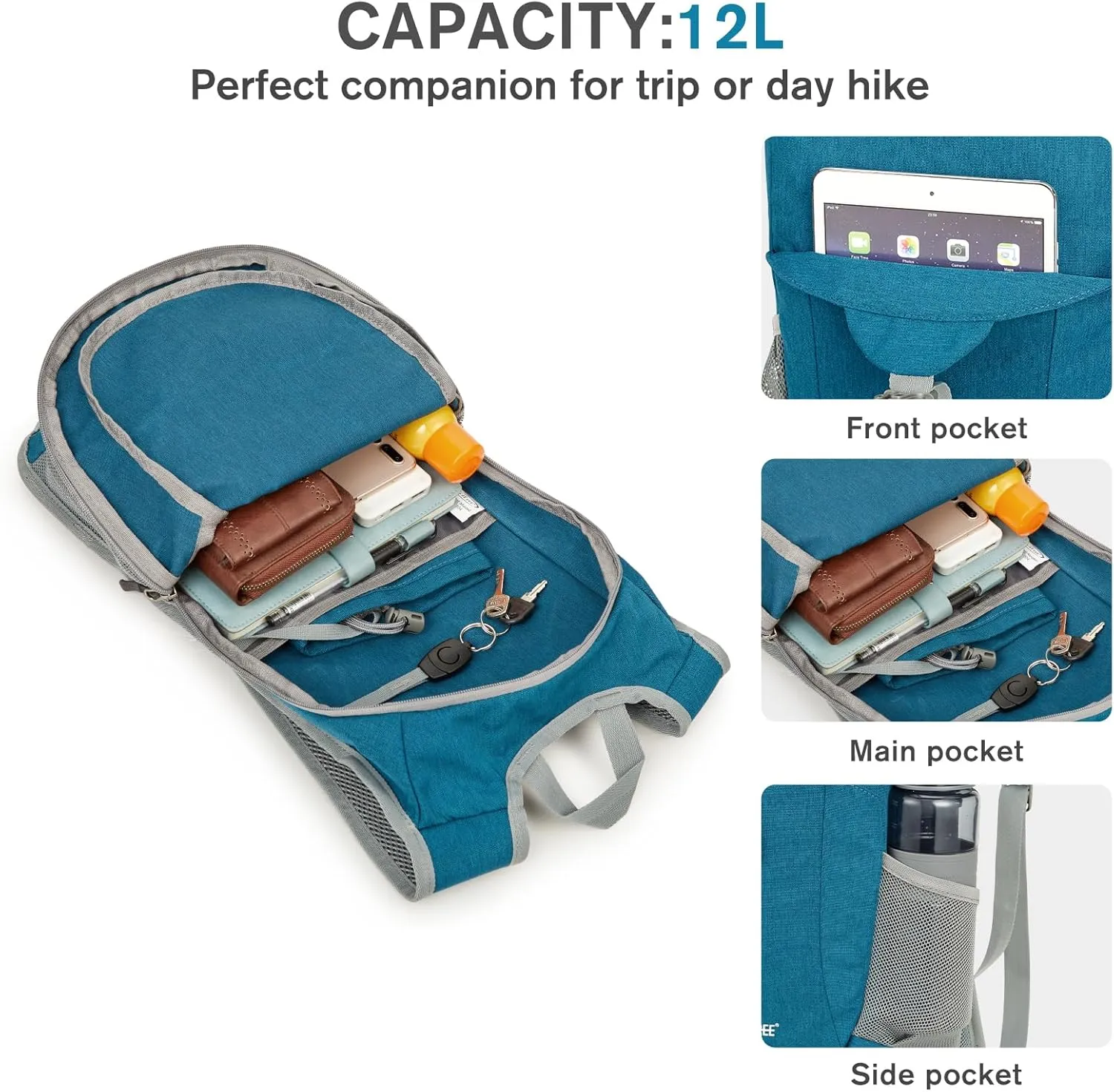 G4Free 12L Hiking Backpack, Lightweight Small Hiking Daypack for Outdoor Travel Mini Foldable Shoulder Bag