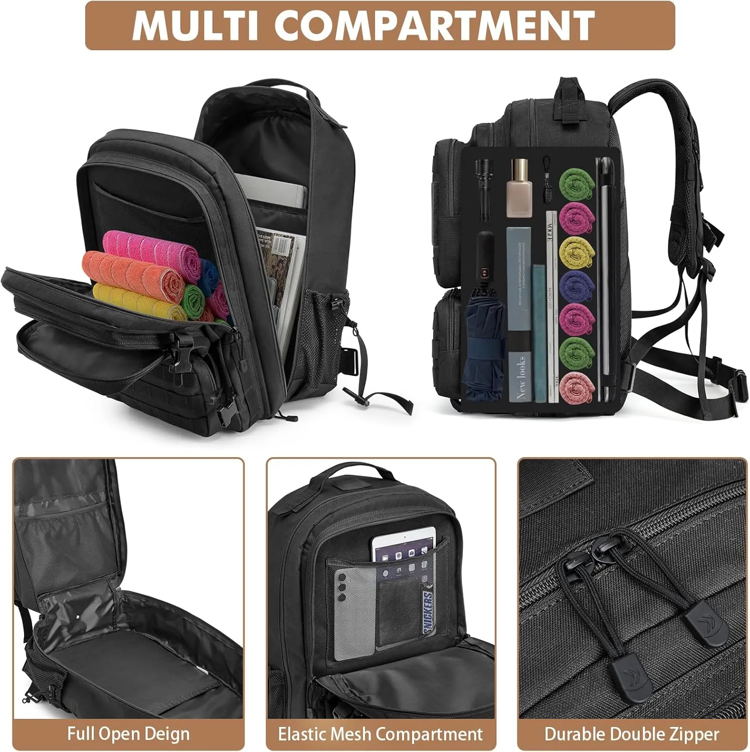 G4Free Large Military Tactical Backpack for Men 3 Day Assault Pack Molle Backpack Army Rucksack for Hiking, Camping, Travel (Black)