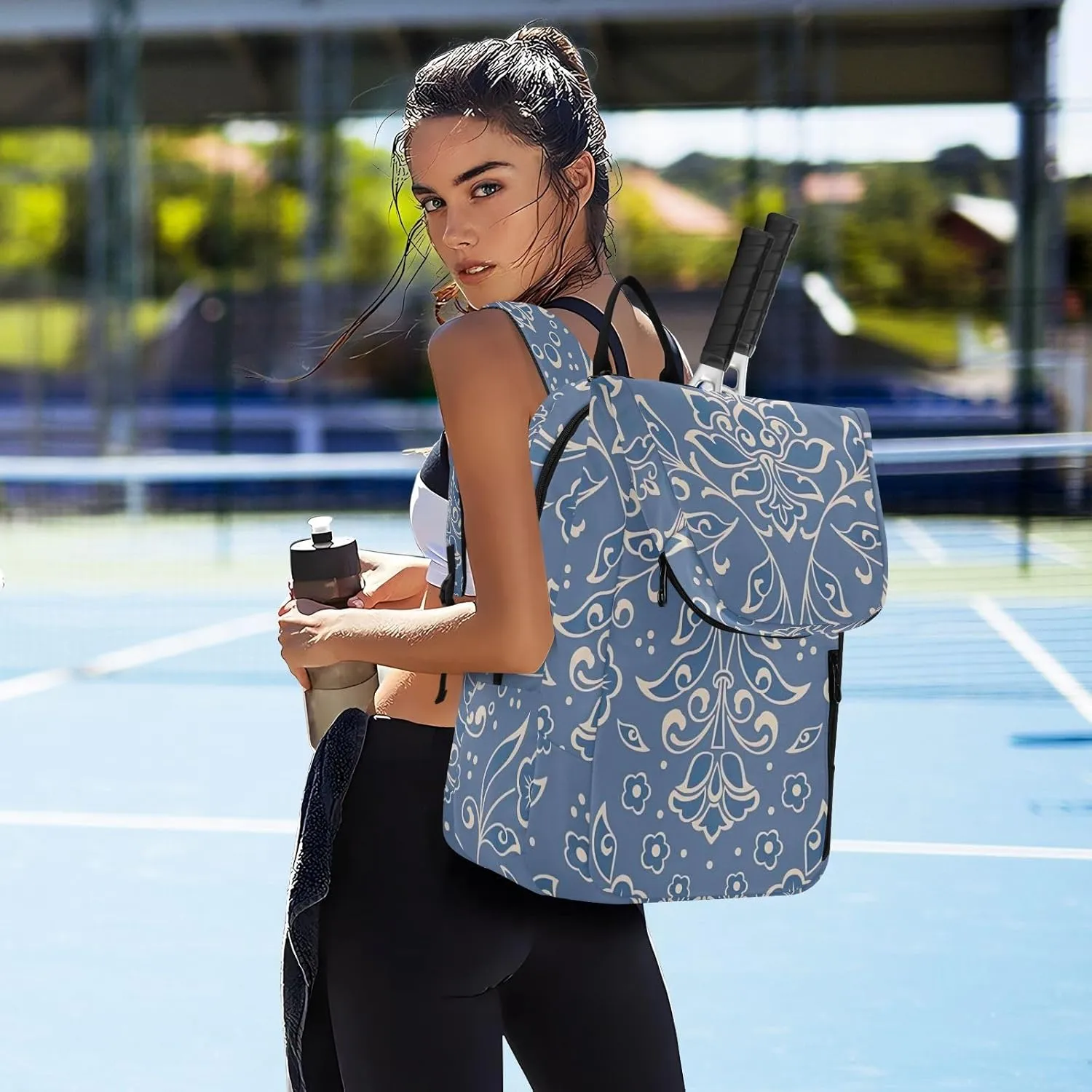 GAIGEO Cool Soccer Graffiti Pickleball Backpack, Multiple Storage Compartments Tennis Racket Backpack, Foldable Pocket
