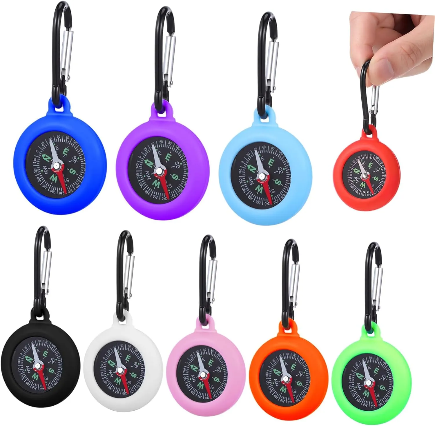 Garneck 9pcs Mini Navigation Tool for Hiking Camping and Outdoor Sports Lightweight Survival Compass with Hanging Clips for