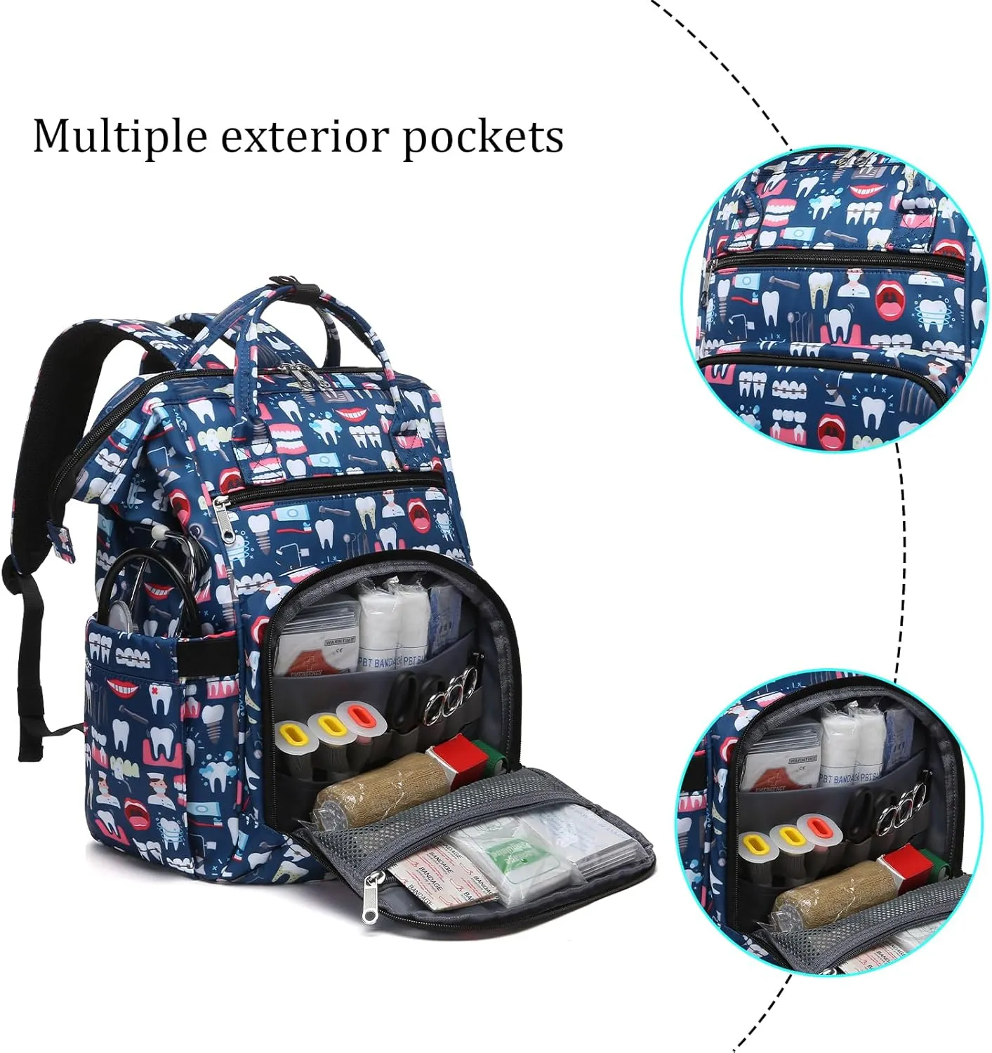 Gatycallaty Teacher Backpack for Women Teacher Laptop Bag Travel Work Gifts Teacher Bookbag Office Educators Large Capacity (NAVYTEETH, 15.6 inches)