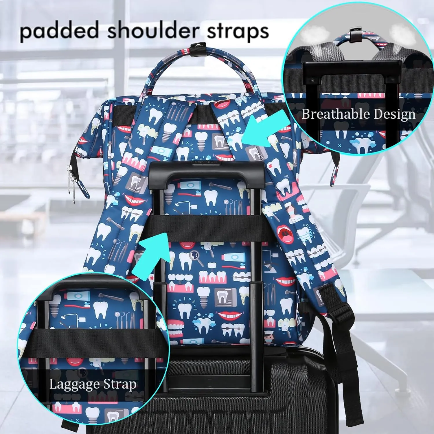 Gatycallaty Teacher Backpack for Women Teacher Laptop Bag Travel Work Gifts Teacher Bookbag Office Educators Large Capacity (NAVYTEETH, 15.6 inches)