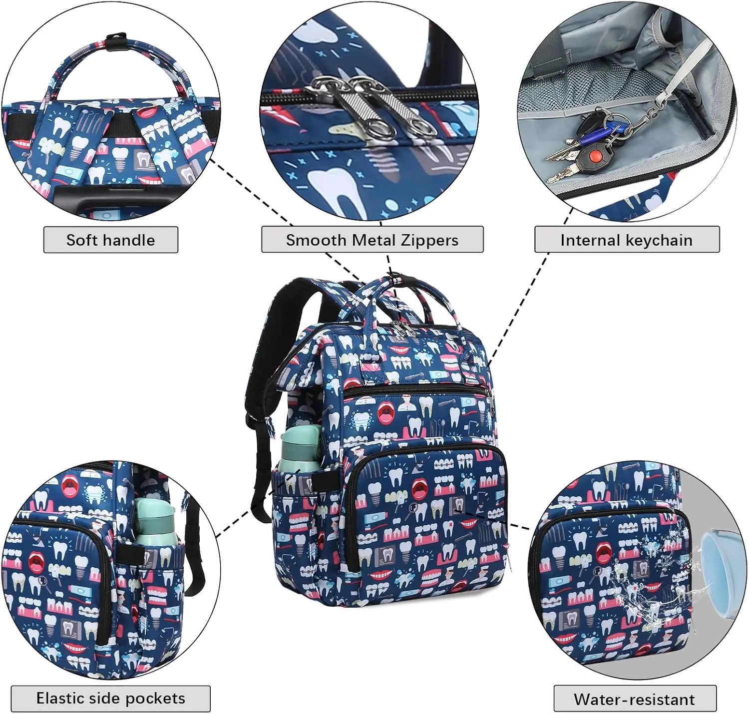 Gatycallaty Teacher Backpack for Women Teacher Laptop Bag Travel Work Gifts Teacher Bookbag Office Educators Large Capacity (NAVYTEETH, 15.6 inches)