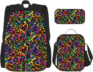 Gay pride rainbow Multifunctional Pocket Backpack Crossbody Lunch Bag Pencil Case 3Pcs Set Large Capacity Backpack