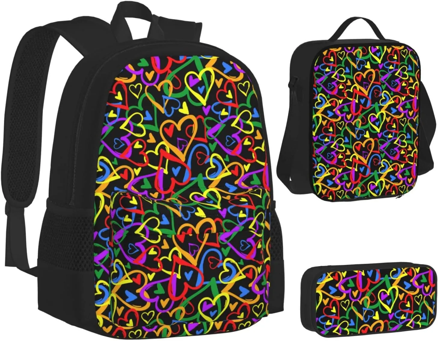 Gay pride rainbow Multifunctional Pocket Backpack Crossbody Lunch Bag Pencil Case 3Pcs Set Large Capacity Backpack