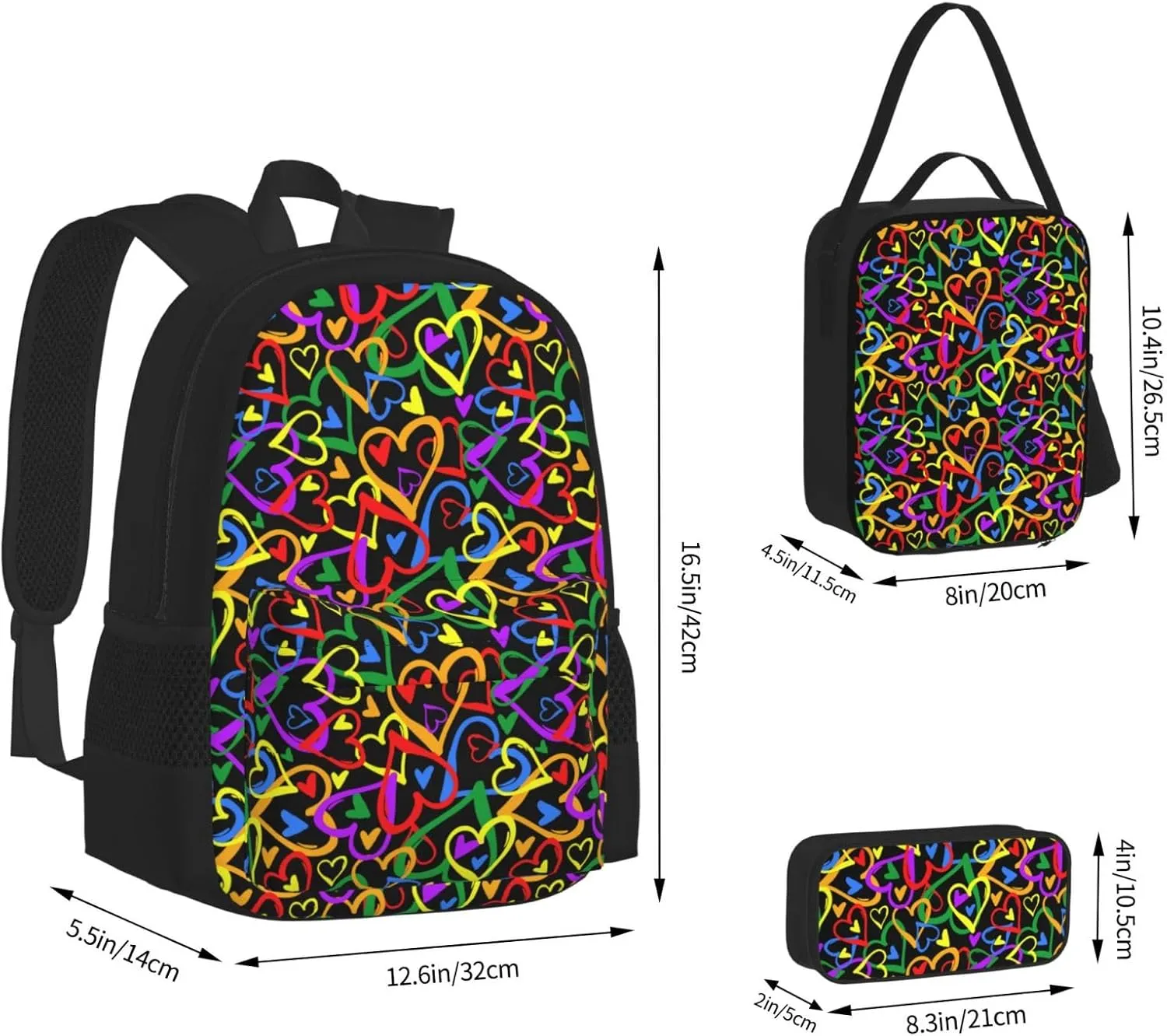 Gay pride rainbow Multifunctional Pocket Backpack Crossbody Lunch Bag Pencil Case 3Pcs Set Large Capacity Backpack