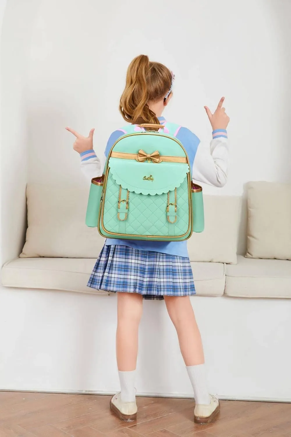 Gazigo Children Princess Waterproof PU Backpack for Girls Elementary School Girl Bookbags