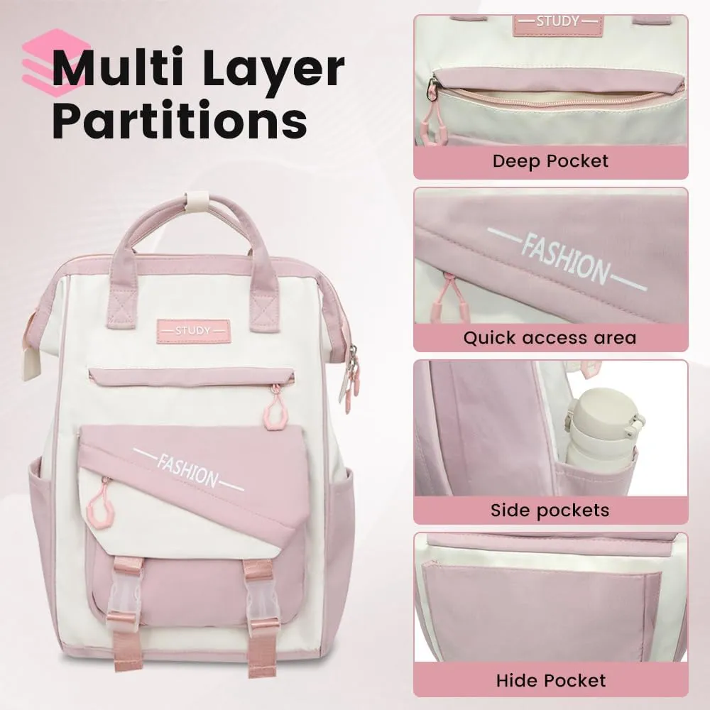 Geelragaly Laptop Backpack for 15.7 -inch Laptops, Waterproof Backpack for Female, with Lunch Bagand wallet, Three - piece set,pink.