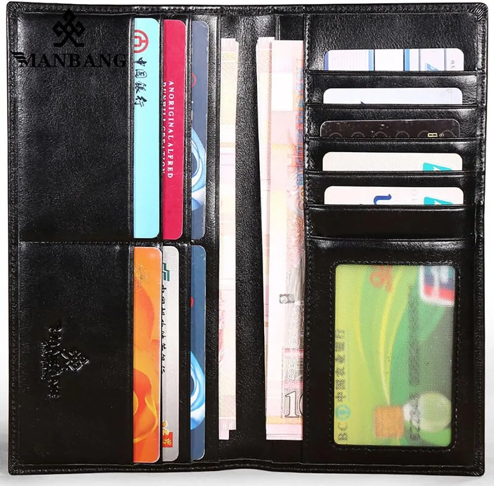 Genuine Italian Leather Handbag Organizer Card Case Long Bifold Wallet