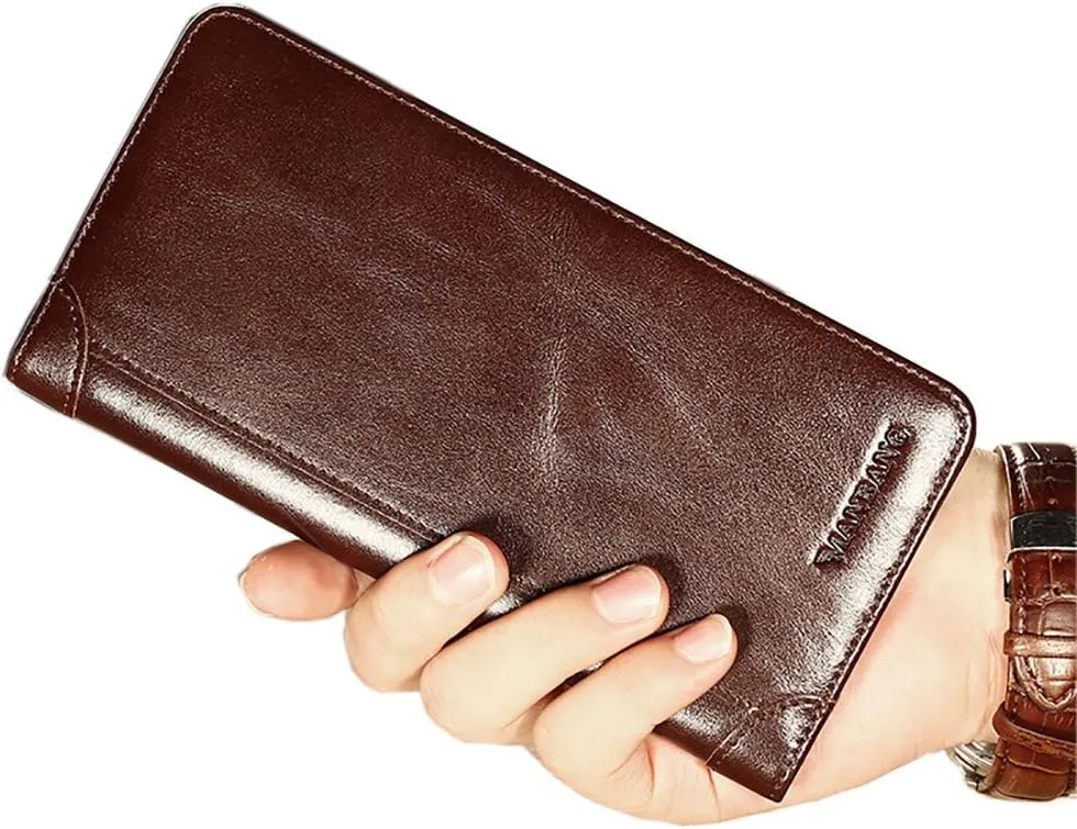 Genuine Italian Leather Handbag Organizer Card Case Long Bifold Wallet