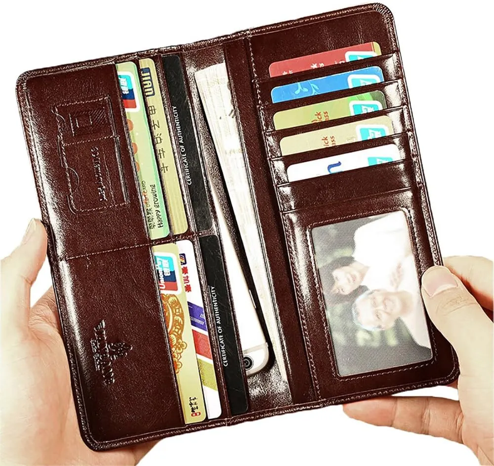 Genuine Italian Leather Handbag Organizer Card Case Long Bifold Wallet
