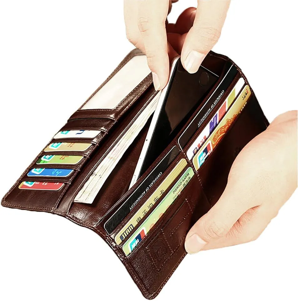 Genuine Italian Leather Handbag Organizer Card Case Long Bifold Wallet