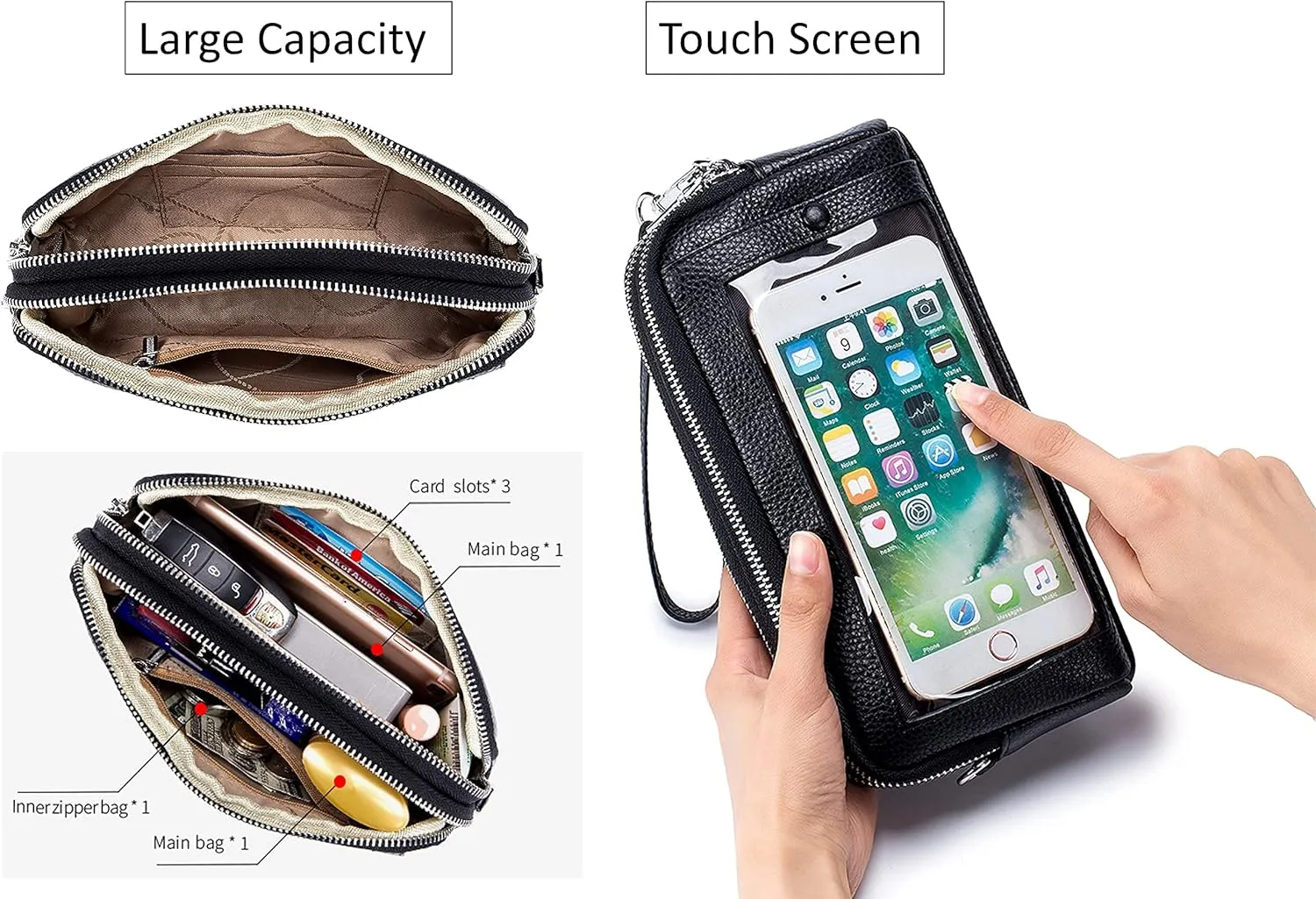 Genuine Leather Touch Screen Phone Bag Case Wristlet Handbag Wallet for Women Girls