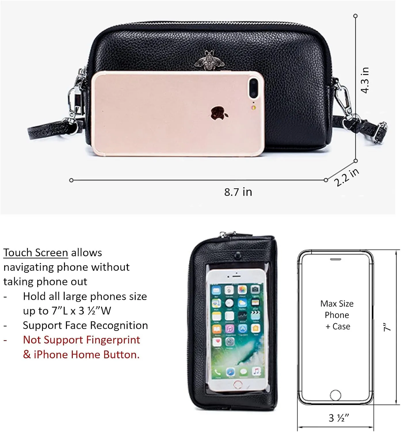 Genuine Leather Touch Screen Phone Bag Case Wristlet Handbag Wallet for Women Girls