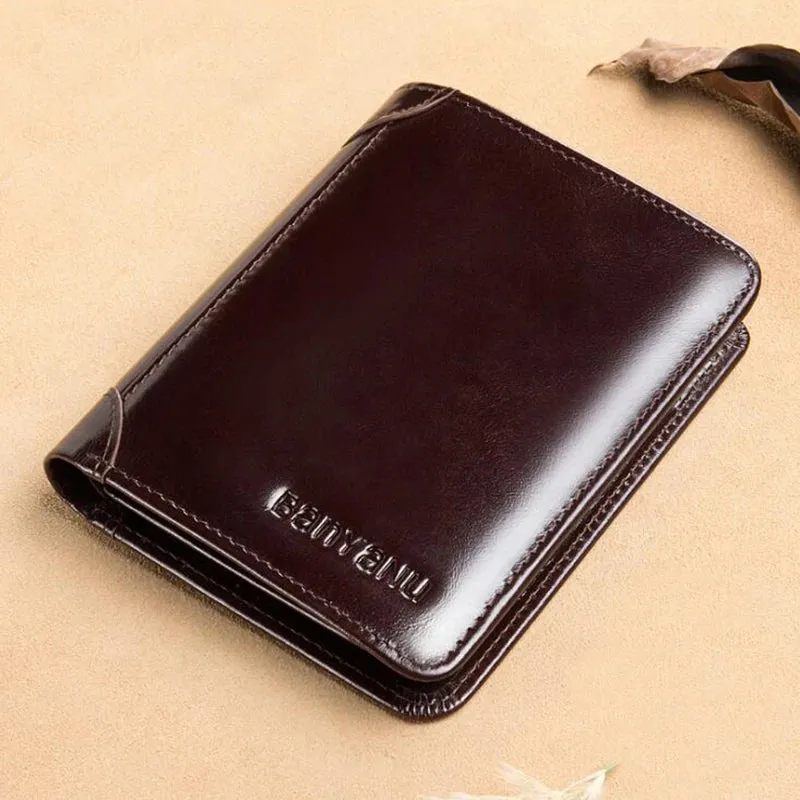 Genuine Leather Trifold Wallet for Men