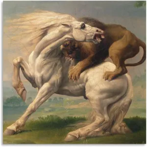 George Stubbs,A Lion Attacking A Horse,art Prints,Vintage Art,canvas Wall Art,famous Art Prints, Canvas Art Poster And Wall Art Picture Print Modern Family Bedroom Decor Posters 24x24inch(60x60cm)