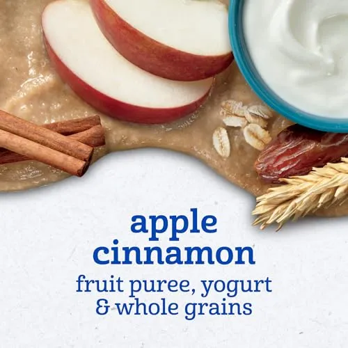 Gerber Toddler Food, Apple Cinnamon, Fruit Puree, Yogurt & Whole Grains, Toddler Food Pouches, Fiber Helps Support Healthy Digestion, No Artificial Flavors, 12-Pack