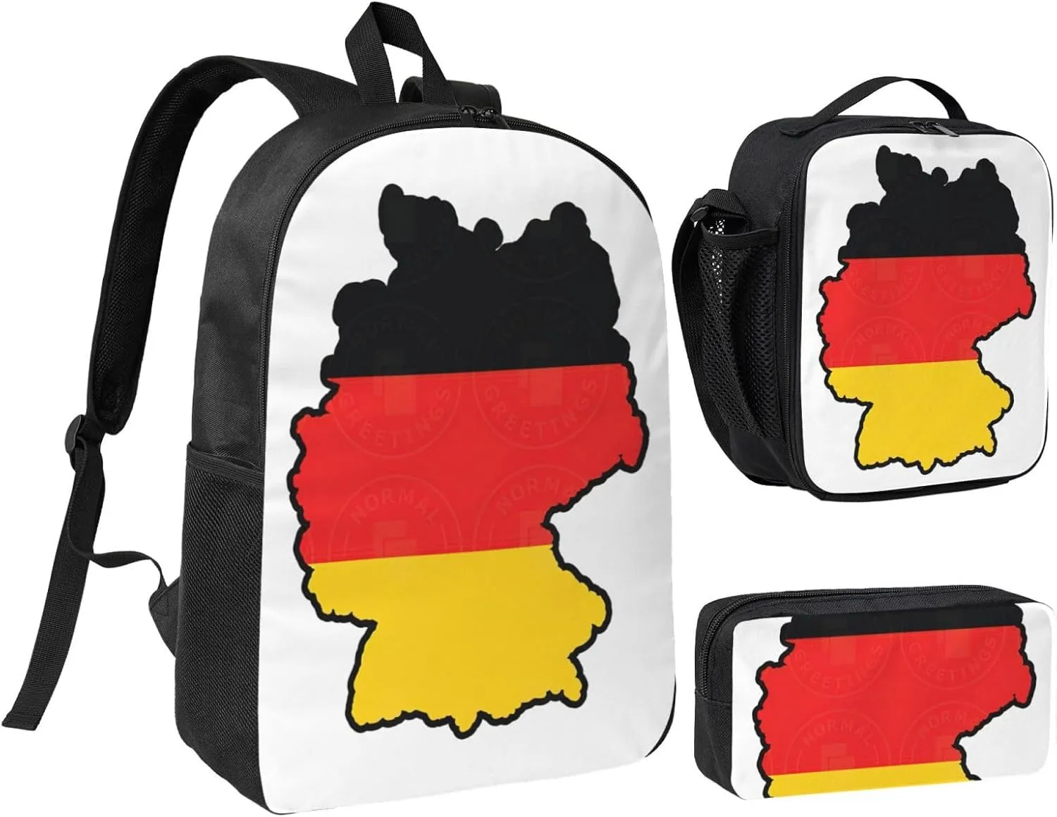 German Flag Map print Backpack Set Casual Shoulder Bag Lunch Bag Pen Pouch 3 in 1 Set 17inch for Women Men College