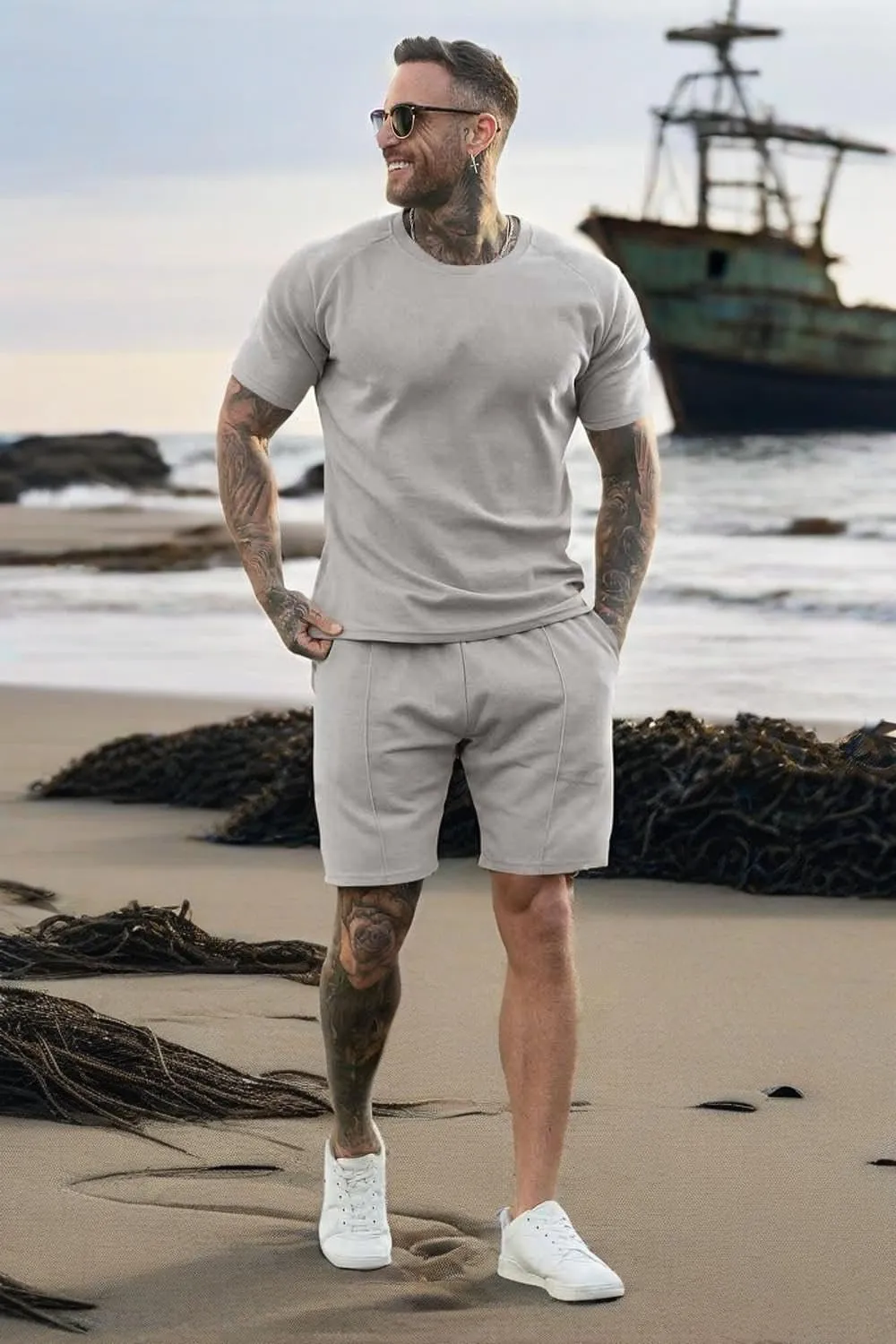GINGTTO Mens Short Sets 2 Piece Outfits Fashion Summer Tracksuits Casual Set