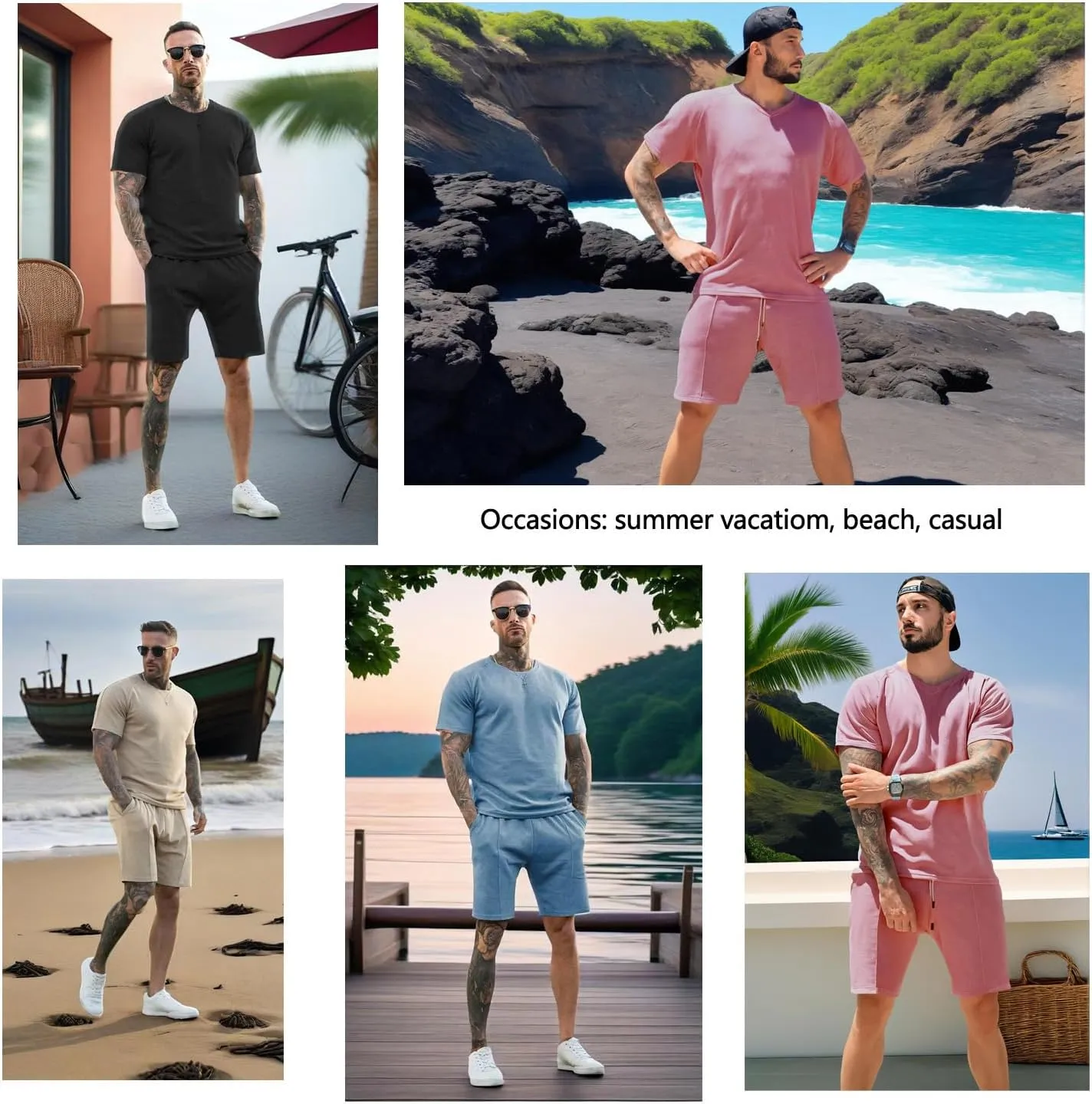 GINGTTO Mens Short Sets 2 Piece Outfits Fashion Summer Tracksuits Casual Set