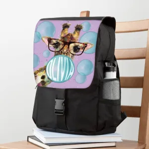 Giraffe Blowing Bubble Personalized Flap Backpack