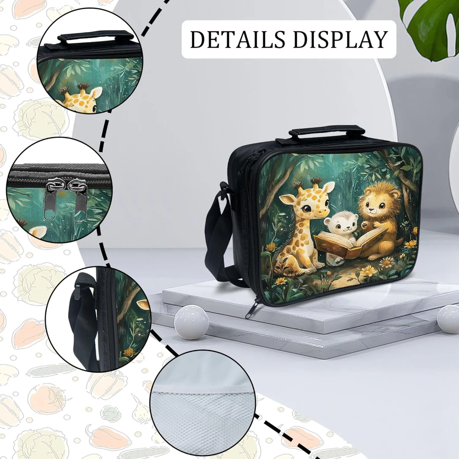 Giraffe Lion Backpack 3 PCS Set for Boys Girls, Animal Reading School Bag with Lunch Box Pencil Case, Large Capacity for Elementary Middle School
