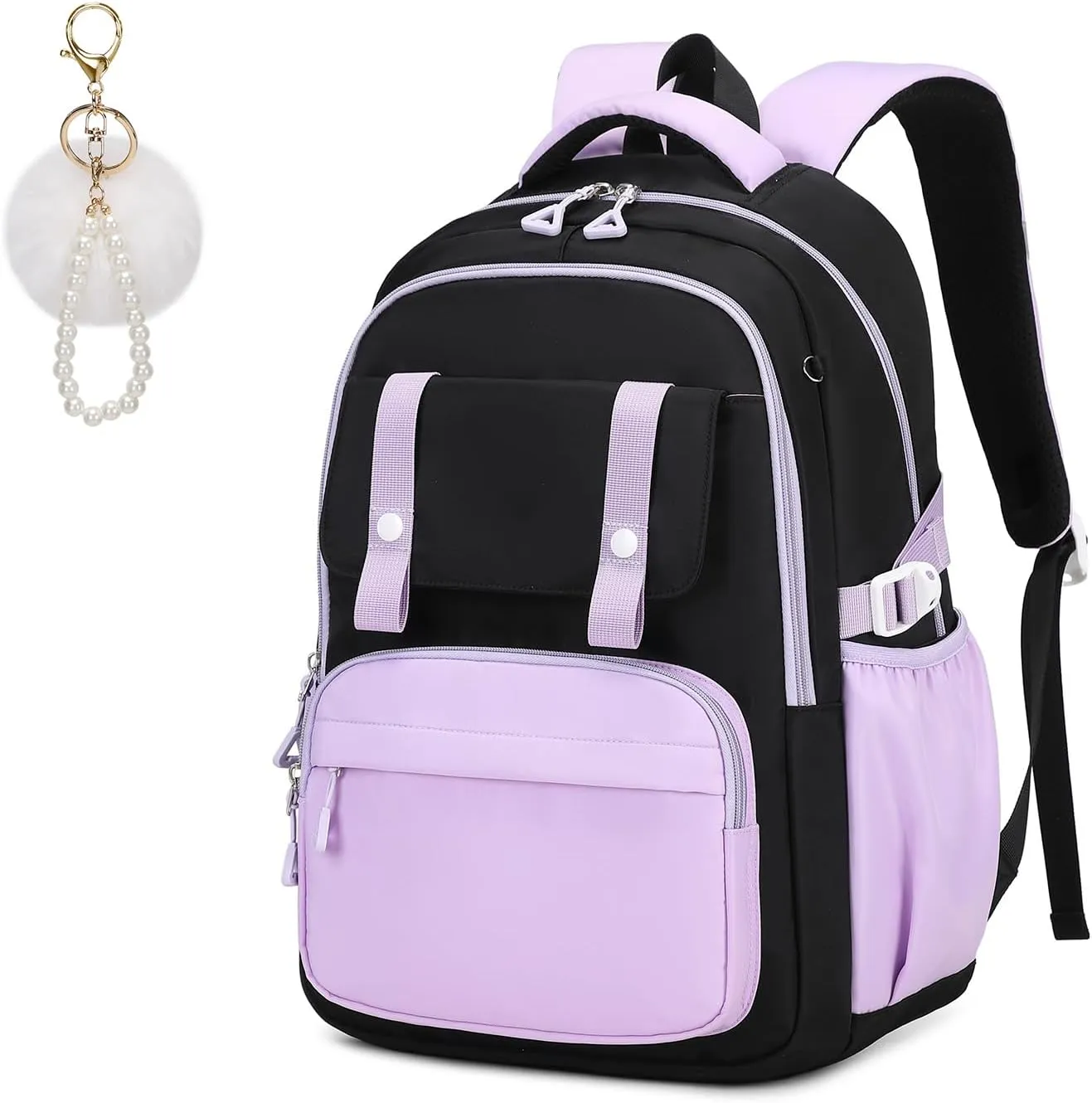 Girls Backpack Kindergarten Elementary Middle School Backpack, Large Capacity Kids Bookbag(BLACK&PURPLE)