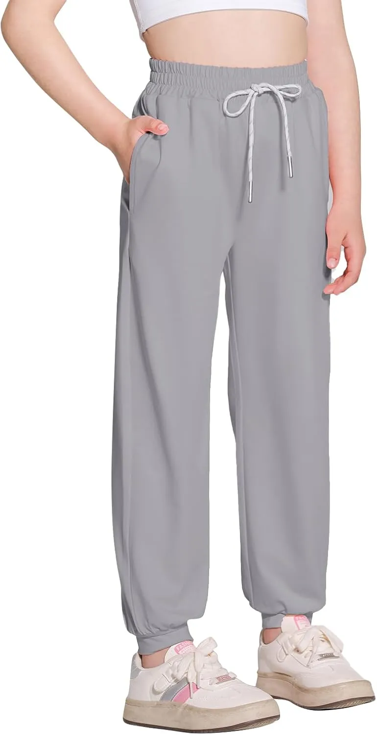 Girls Sweatpants Cooling Baggy Pants Lightweight Quick Dry Athletic Joggers with Pockets Lounge Jogging Pants 5-14Y