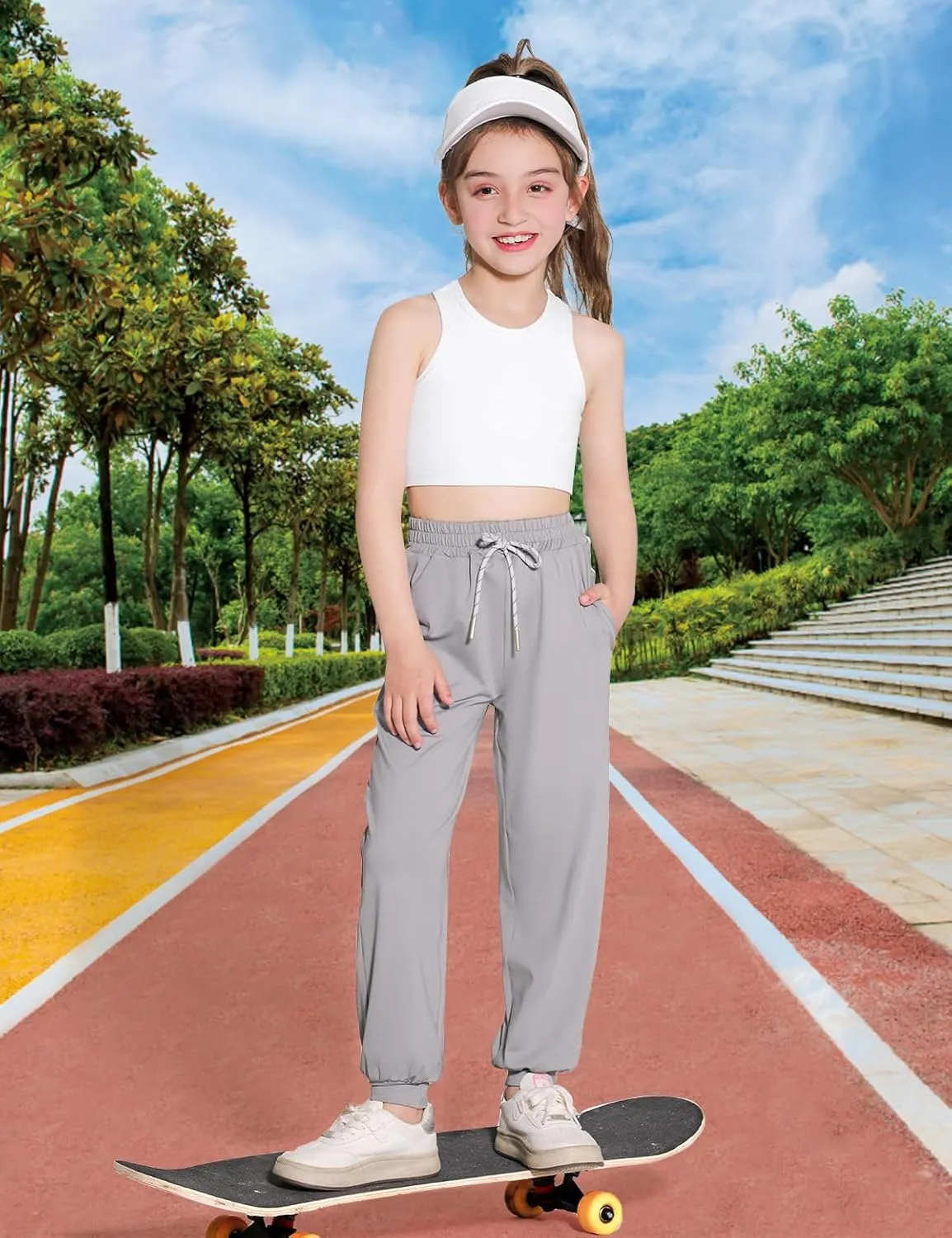 Girls Sweatpants Cooling Baggy Pants Lightweight Quick Dry Athletic Joggers with Pockets Lounge Jogging Pants 5-14Y