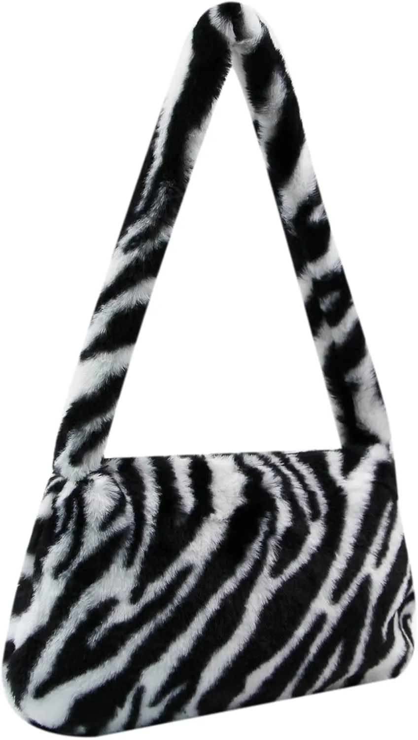 Girls Women Shoulder Clutch Purse Underarm Bag Fluffy Fuzzy Faux Fur Mini Cute Tote Handbag