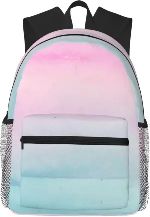 Girly Pink Blue Watercolor Ombre Lightweight Packable Backpack Travel Casual Hiking Daypack Foldable Backpack For Men Women