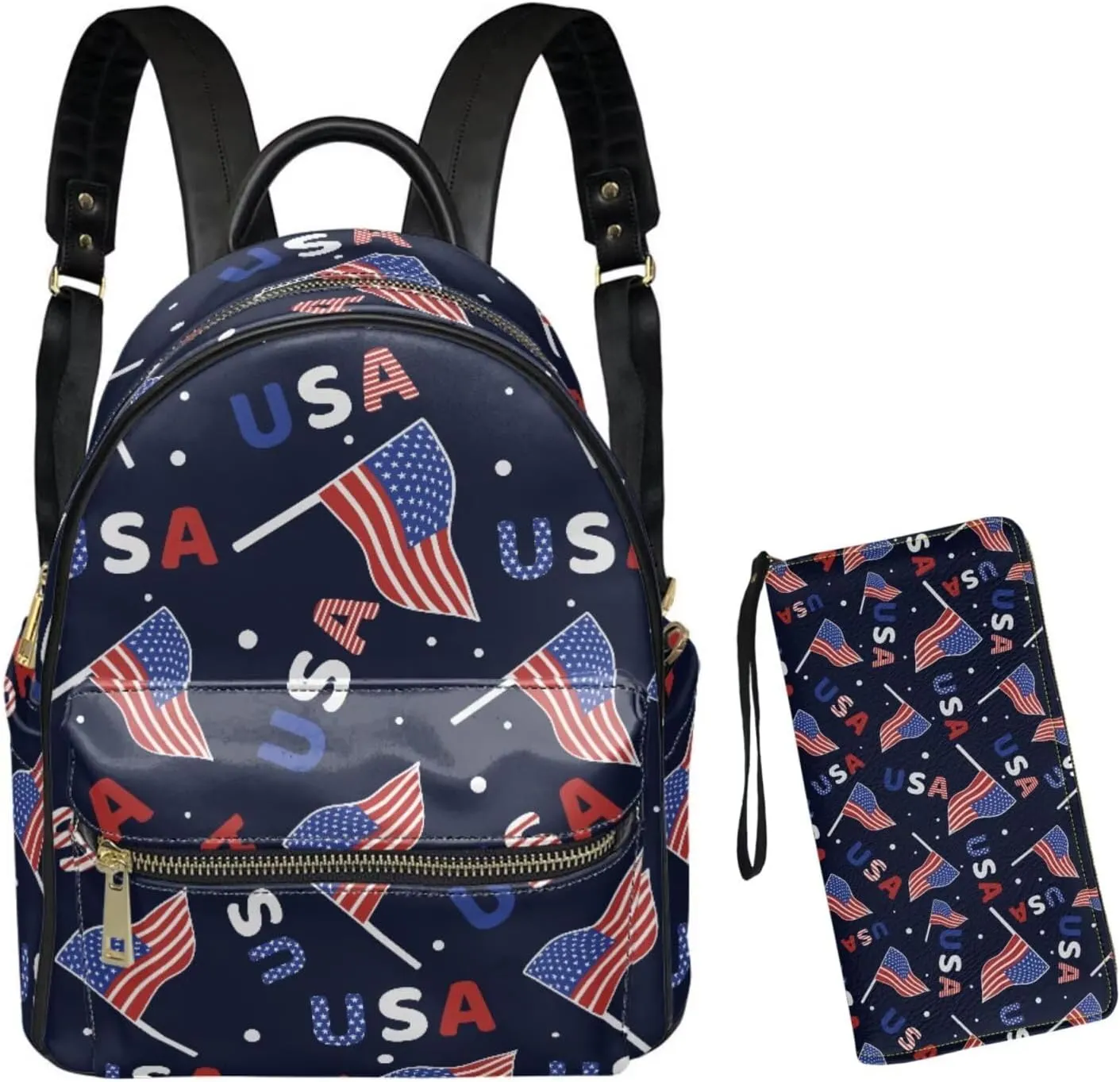 GLENLCWE American Flag Backpack Purse Set for Women, 2 Pcs Shoulder Bag Large Daypack Travel Shopping Bag Handbag Tote, 4th July Theme