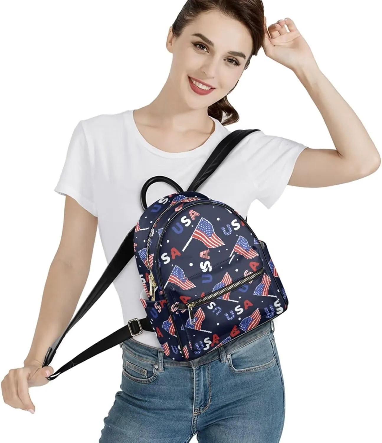 GLENLCWE American Flag Backpack Purse Set for Women, 2 Pcs Shoulder Bag Large Daypack Travel Shopping Bag Handbag Tote, 4th July Theme