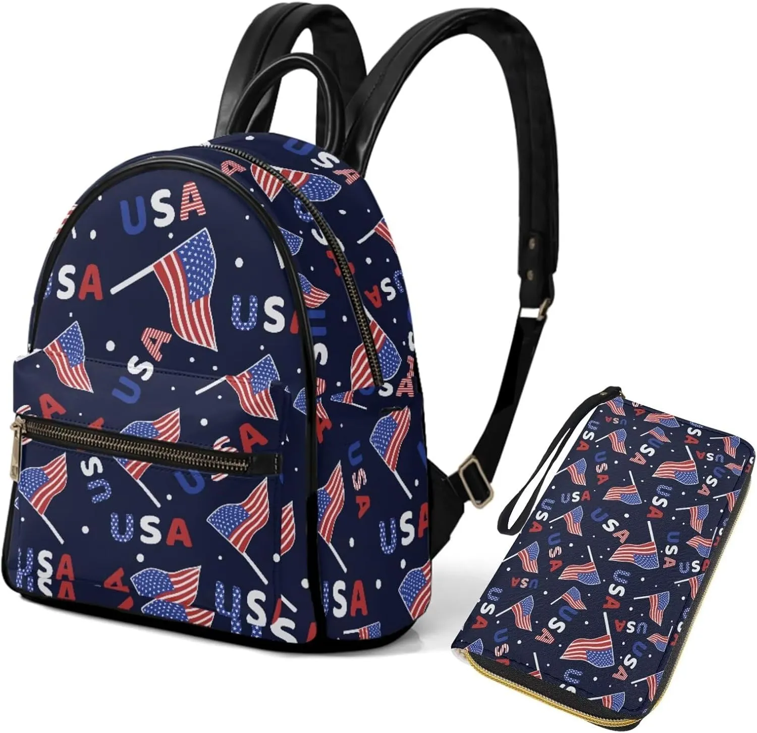 GLENLCWE American Flag Backpack Purse Set for Women, 2 Pcs Shoulder Bag Large Daypack Travel Shopping Bag Handbag Tote, 4th July Theme