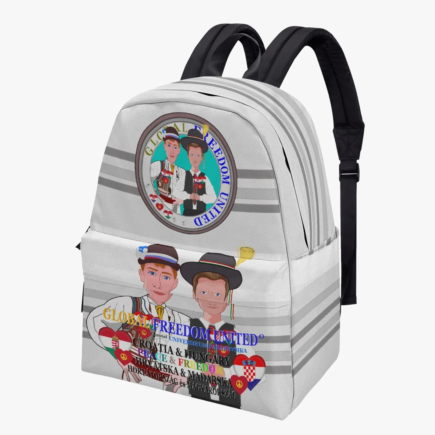 GLOBAL FREEDOM UNITED MEN CROATIA & HUNGARIA OLD PEACE GREY All-over-print Canvas Backpack