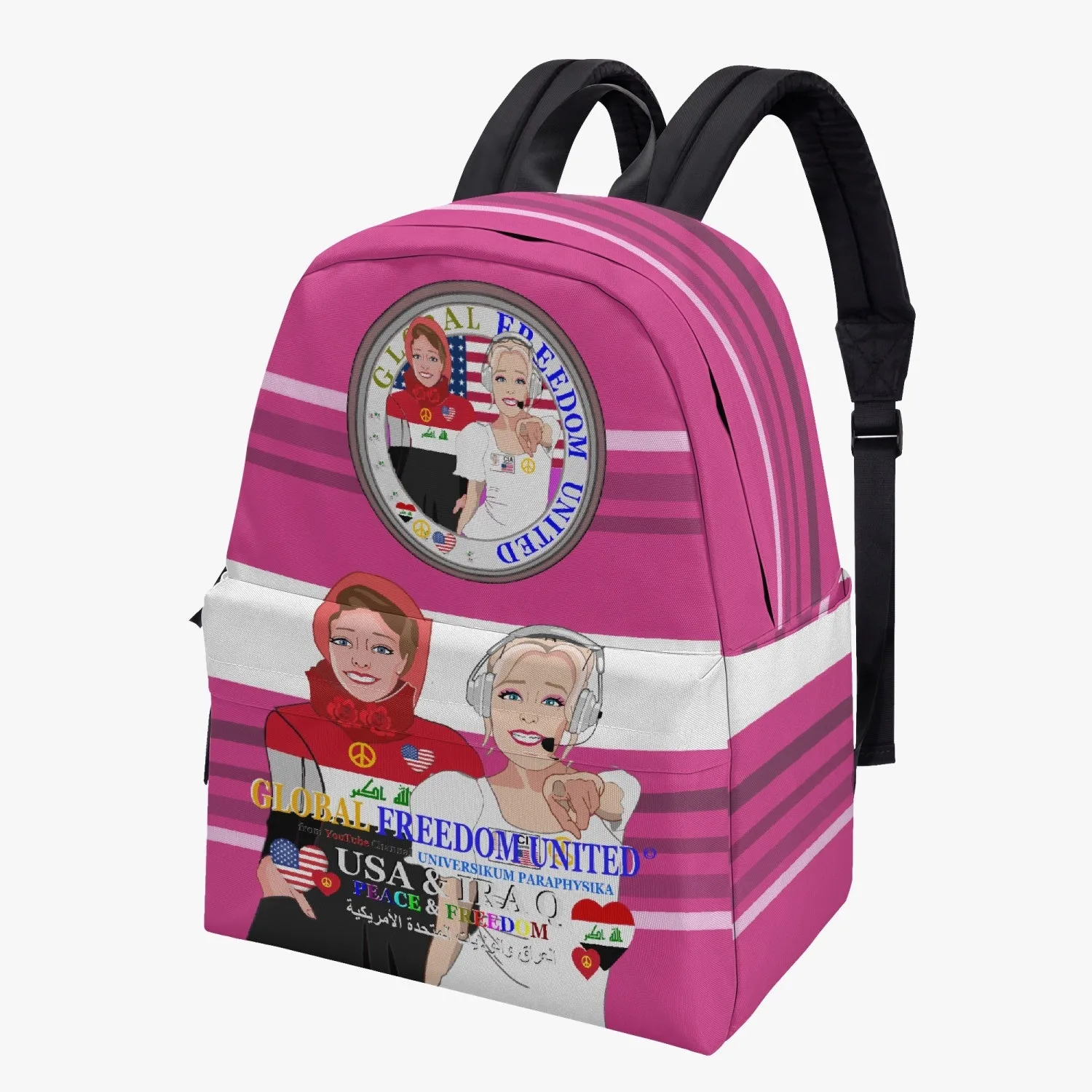 GLOBAL FREEDOM UNITED WOMEN IRAQ & USA OLD PEACE PINK All-over-print Canvas Backpack
