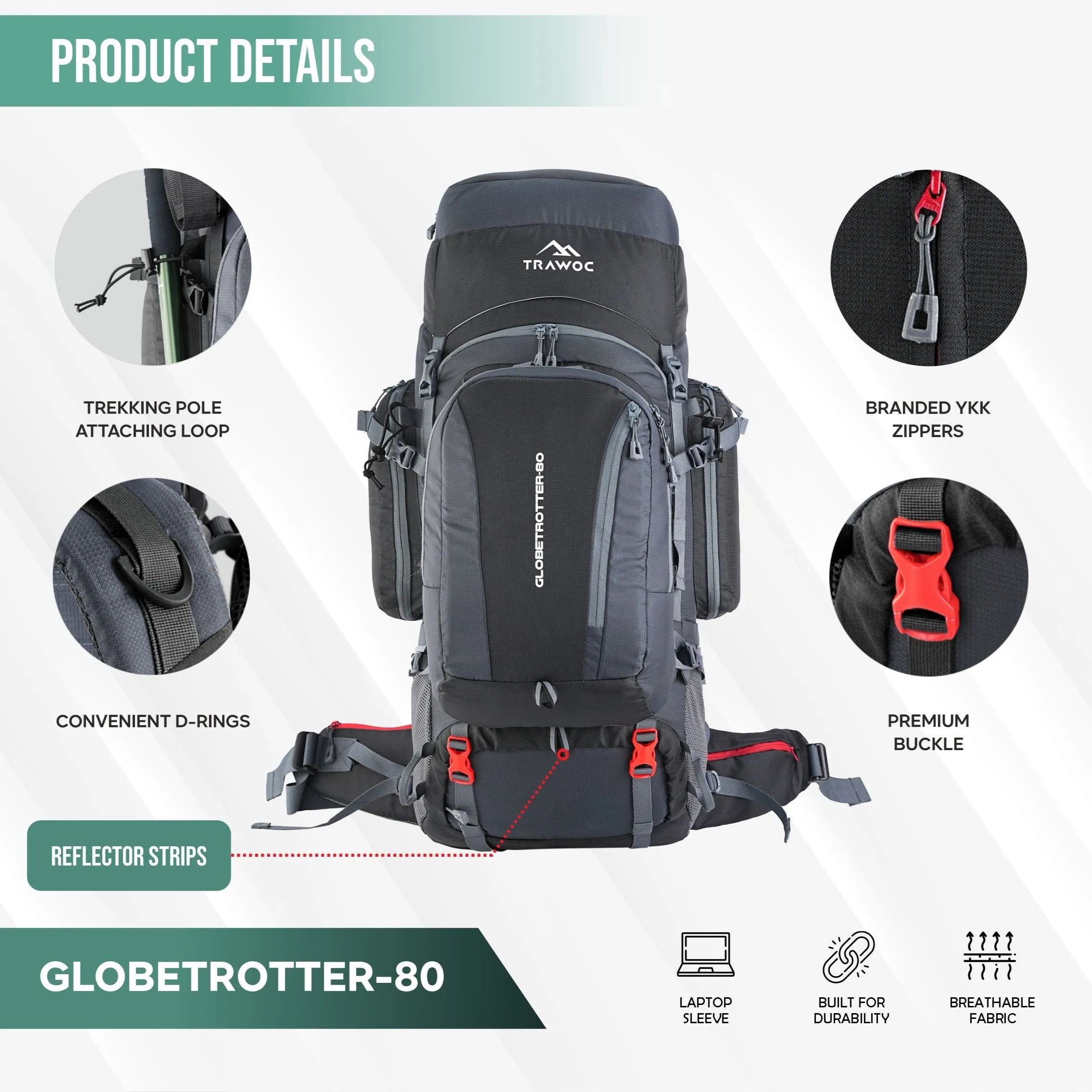 GLOBETROTTER-80 Rucksack - Grey