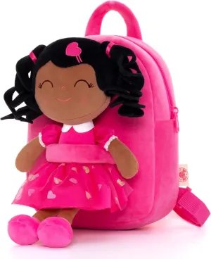 Gloveleya Toddler Backpack Baby Girl Gift Plush Bag Diaper Bag with Spring Girl Doll Curly Hair Girl Toys with Love Rose 9 Inches